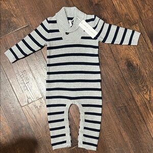 Janie and Jack Navy and Gray Striped Footie